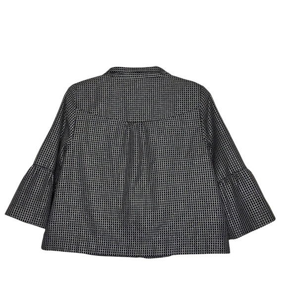 Studio WORKS Black, White & Silver Bell Sleeve Button Front Blazer - Size Large - Picture 2 of 6